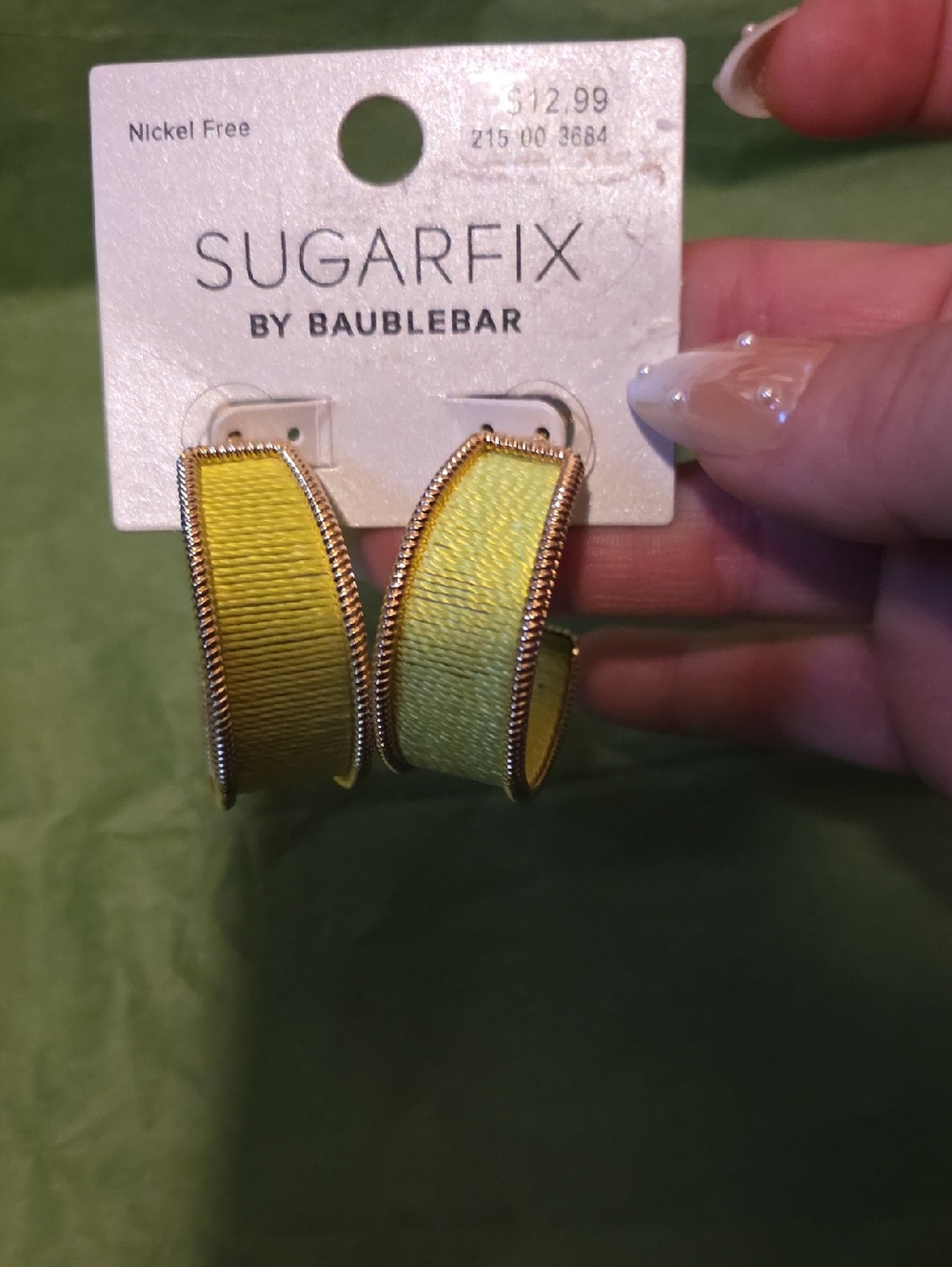 Sugar Fix Lime Green Textured Hoop Earrings with Gold Trim